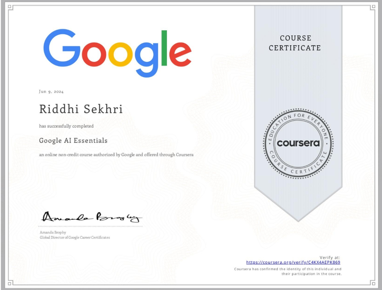 Google AI Essentials Certificate